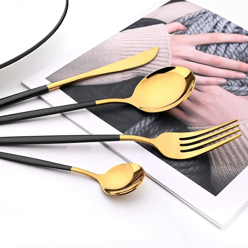 24Pc Flatware Set With Stand Dinnerware Set Stainless Steel Cutlery Tableware Set For Party Any Occasion Service For 6