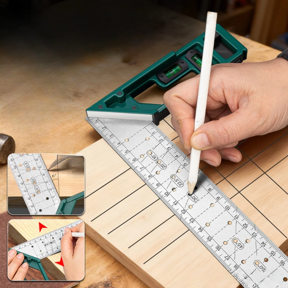 1pc 90-degree Ruler Multi-angle Marking Stainless Steel Right-angle Ruler 250/300/400mm Measurement Tools For Scribing Lines