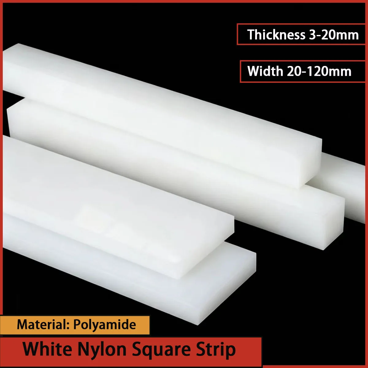 3mm-20mm thick white nylon square strip is used for tooling accessories, wear-resistant pads, protective components, etc
