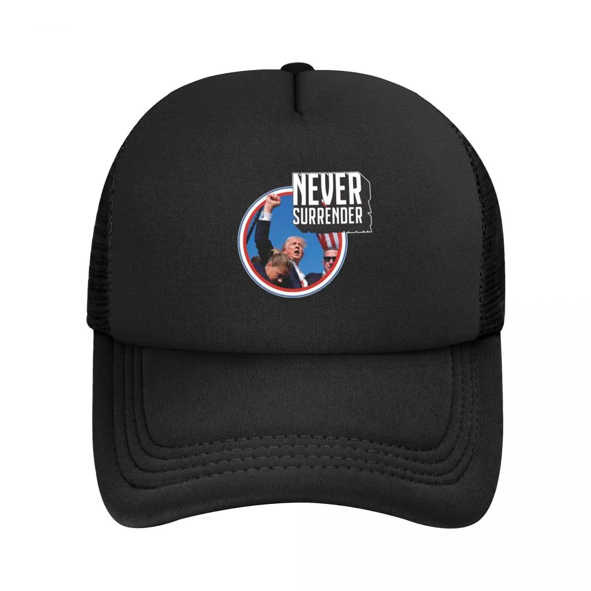 Trump Shooting NEVER SURRENDER Trucker Hat Unisex Trucker Hat Racing Cap Adjustable Snapback Caps Mesh Baseball Cap High Quality