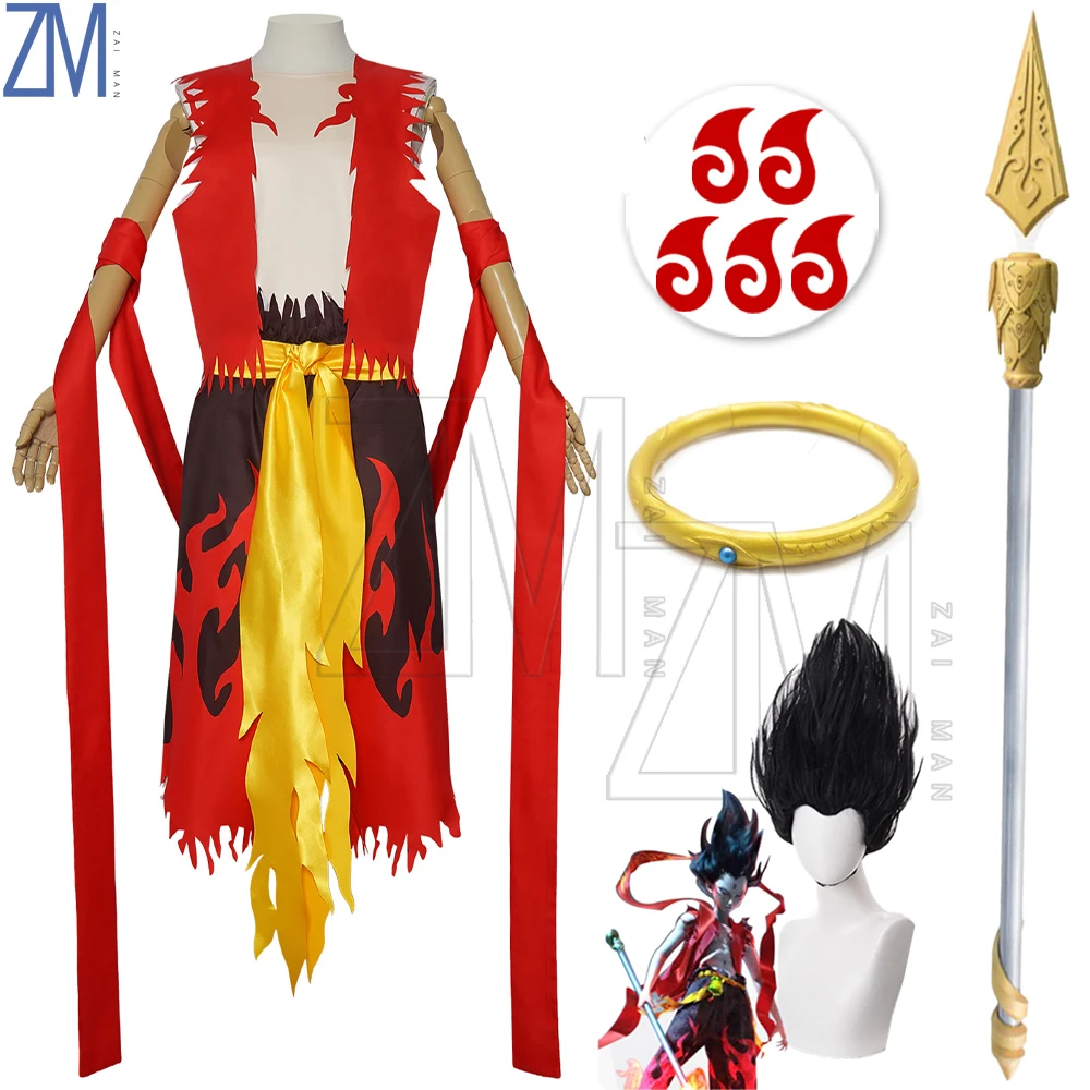 Nezha Big Fit Stesso Film Nezha Demon Costumi Cosplay Ne Zha Devil Boy Abiti Parrucca Abbigliamento Halloween per Donne Uomini Ragazzo Ragazza Festa