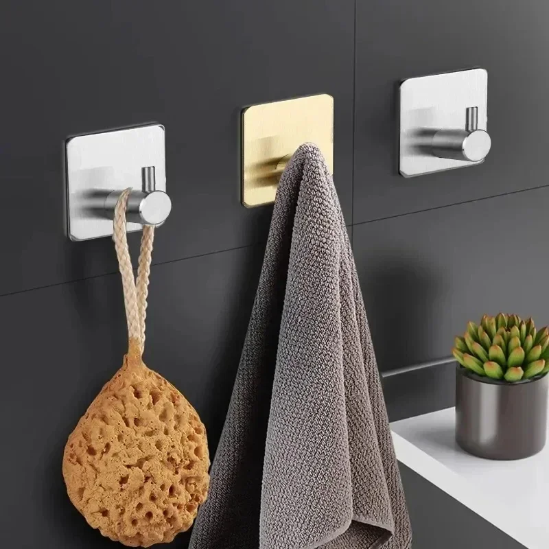 

Stainless Steel Wall Mounted Anti Rust Towel Rack with Hooks Wall Mounted Bathroom Kitchen Durable Can Hang Towel and Small Item