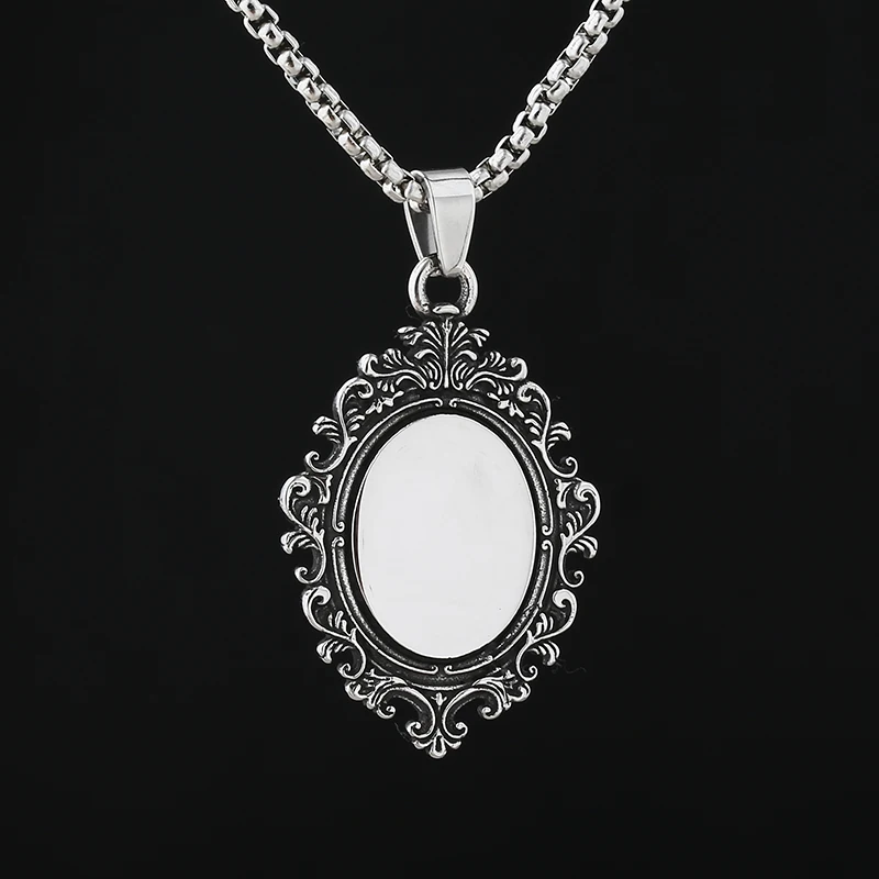 Vintage Stainless Steel Mirror With Flowers Pendant Necklace For Girl Boy Trendy Jewelry Dropshipping Couple Gift