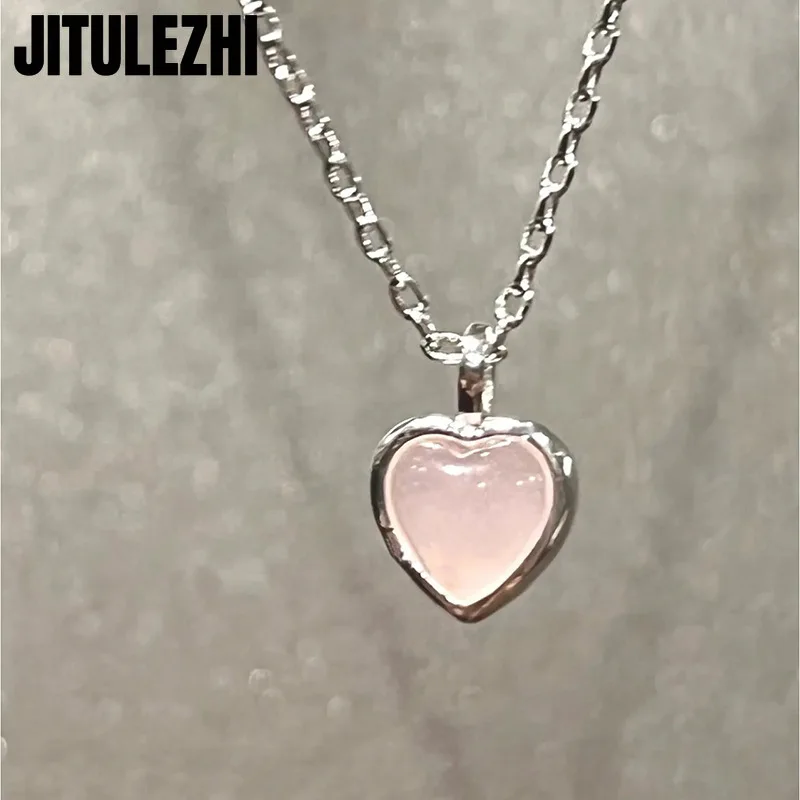 925 Sterling Silver Necklace Pendant For Women Jewelry Pink Love Necklace Korean Luxury Design Heart-shaped Collarbone Chain New