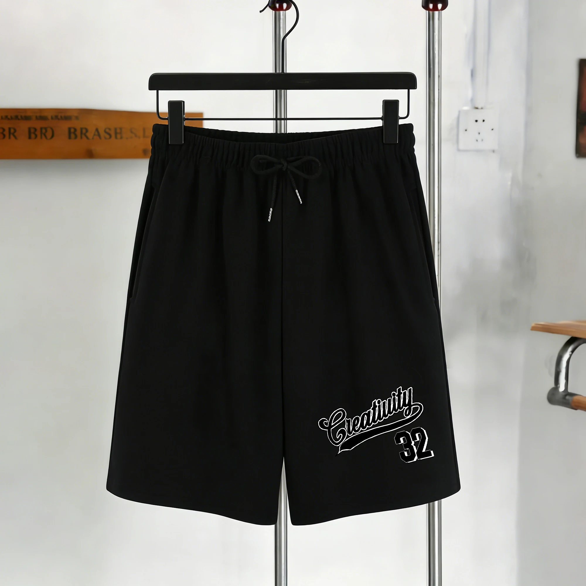 

Number 32 And English Print Pocket Mans Pants Fashion Short Sleeve All-Match Drawstring Sweatpants Unisex Soft Streetpants