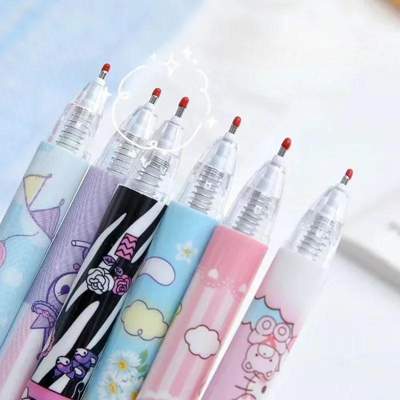 6Pcs/Set Sanrio Kuromi 0.5mm Gel Pens Set Cute Kawaii Press Gel Pen Cartoon School Hello Kitty Student Stationery Supplies Gift