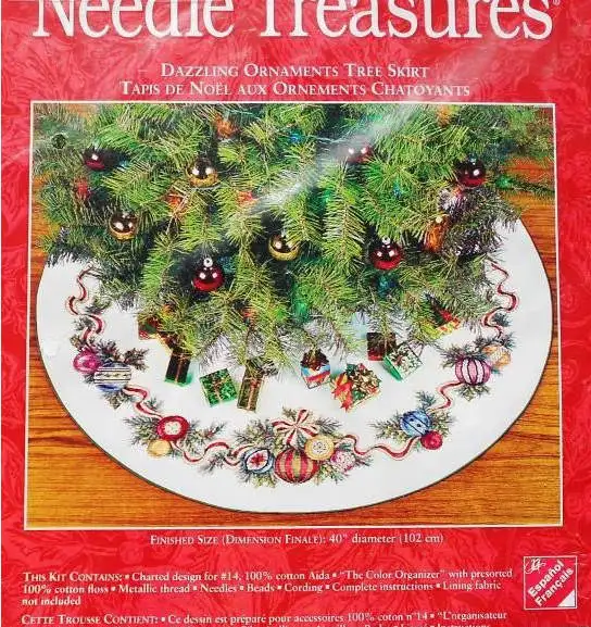 JCA-Dazzling Jewelry Tree Skirt Set, Counted 14CT, 18CT, 25CT, 22CT, Cross Stitch Kits, Embroidery, 02952, 102-64