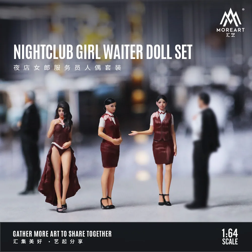 More Art 1:64  Club Girl Waitress Doll Set, Action Figure Set Simulating Resin Decoration figure model