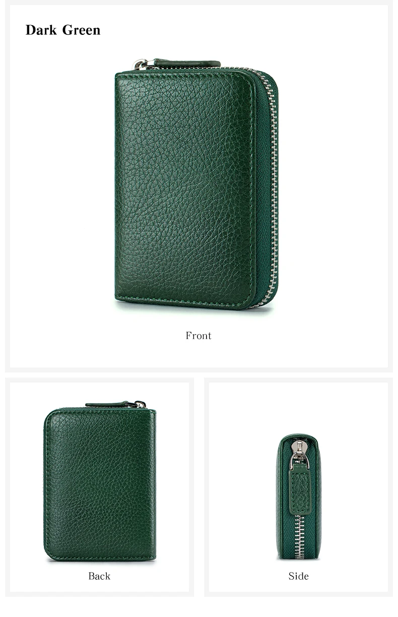 Genuine Leather Small Accordion Card Cases Holder For Women RFID Blocking Zipper Credit Card Wallet with Coin Pouch 2 Cash Slot