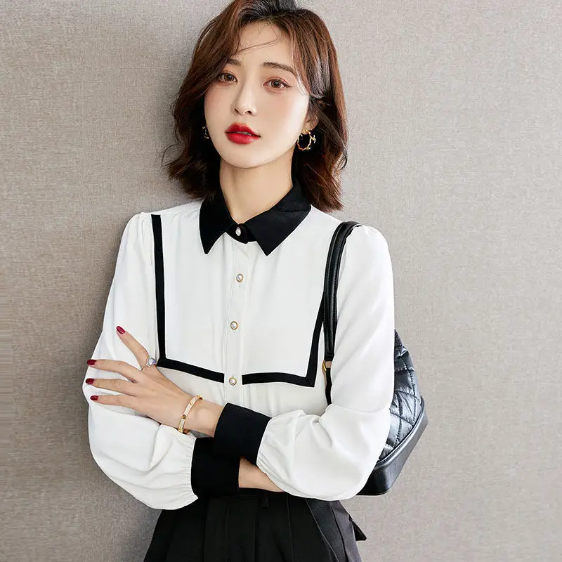 

Elegant Fashion European Shirt Women's Design Niche 2022 Spring New Fashion Chiffon Matching Shirt Top Lady Blouses X05