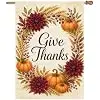 NGZ Give Thanks Dahlia Pumpkin Garden Flag 28X40 Inch Linen for Harvest llz