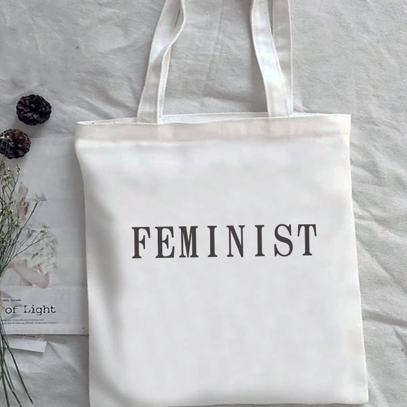 FEMINIST canvas tote bag White Black Shoulder bag Letter Print Graphic Summer shopping bag Handbags Eco Reusable