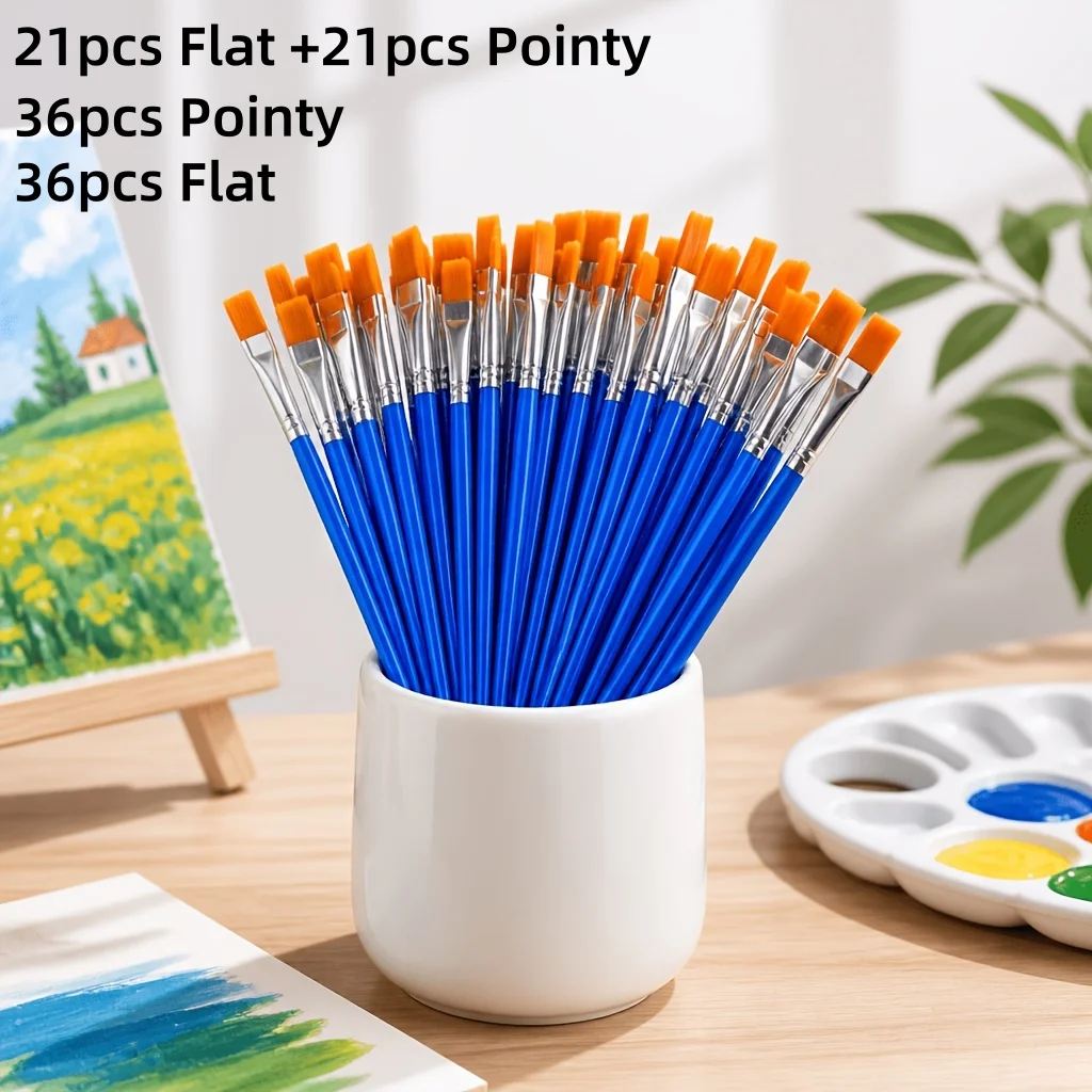 Brush Set With Flat And Pointed Heads, Made Of Durable Plastic Handle, Suitable For Acrylic, Watercolor, Human Faces, Canvases
