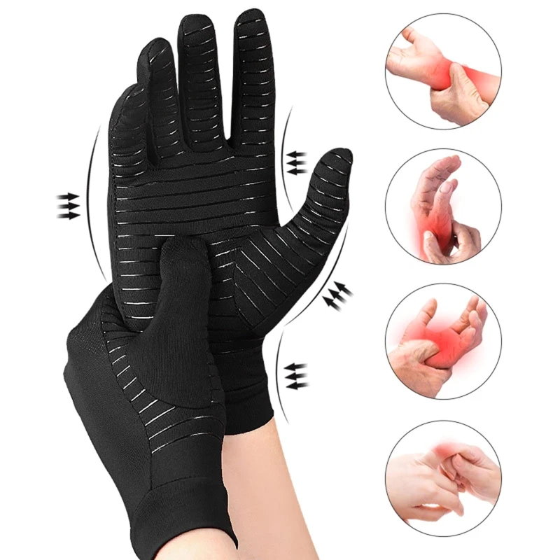 Copper Arthritis Compression Gloves for Women Men, Hand Pain Swelling and Carpal Relieve Full Finger Gloves for Tablets