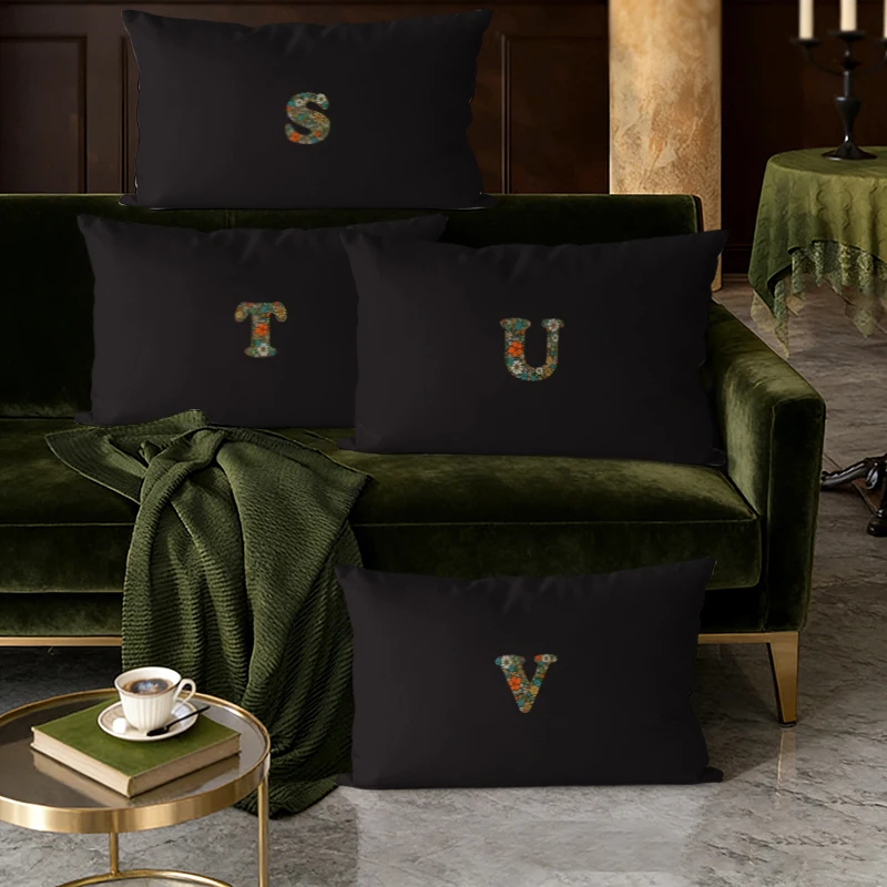 Florale Buchstaben-Lendenkissenbezüge, geeignet für Sofa, Schlafzimmer, Auto, Kissenbezug, rechteckiges Rückenkissen