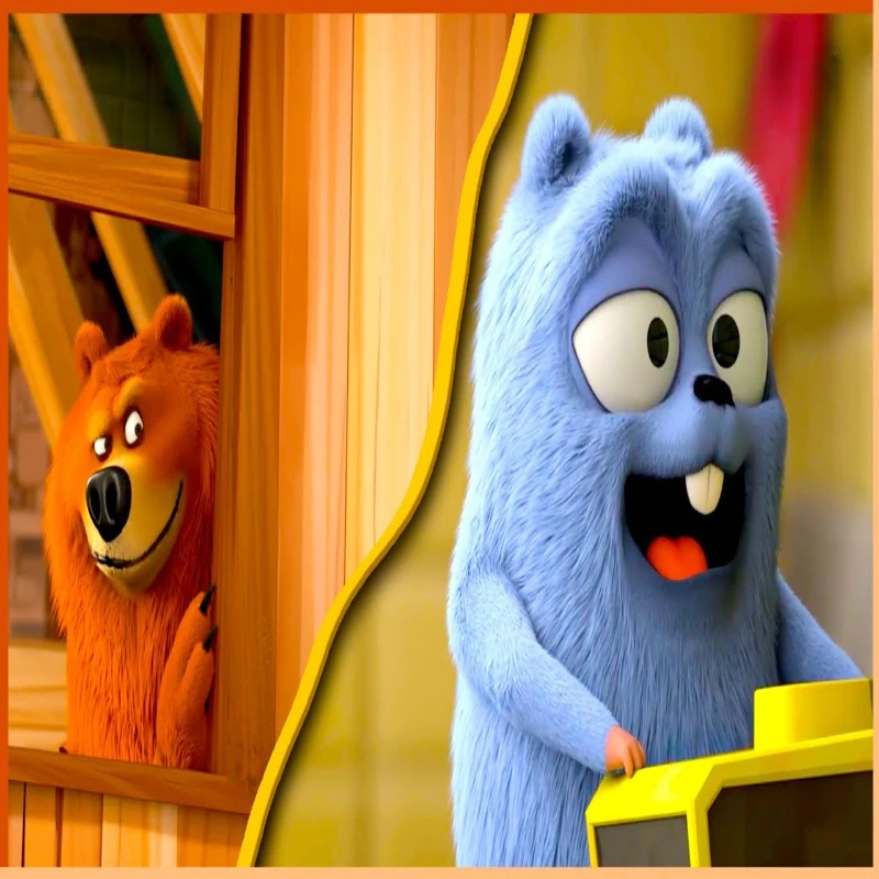 

2026 New Grizzly Bears and Lemmings Plushie Cute Anime Cartoon Animal Soft Stuffed Doll Toy Kids Birthday Gift Room Decor