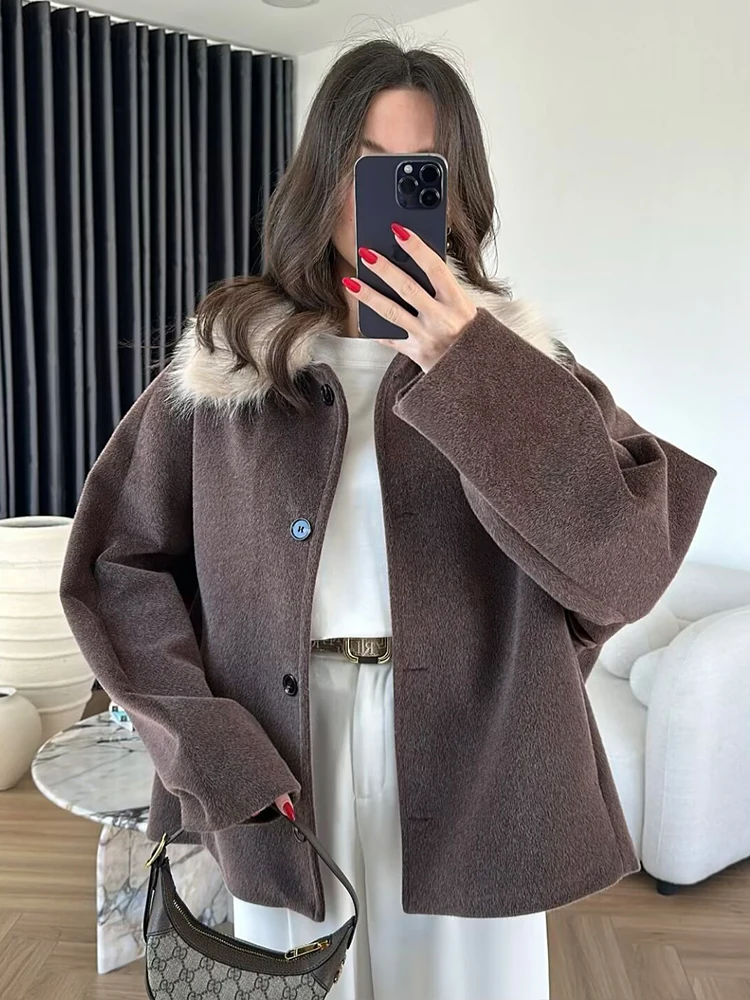 Nouveaux vêtements d'extérieur polyvalents à la mode ﻿   Manteau femme 2025 automne hiver mode manches longues col fausse fourrure veste Simple décontracté