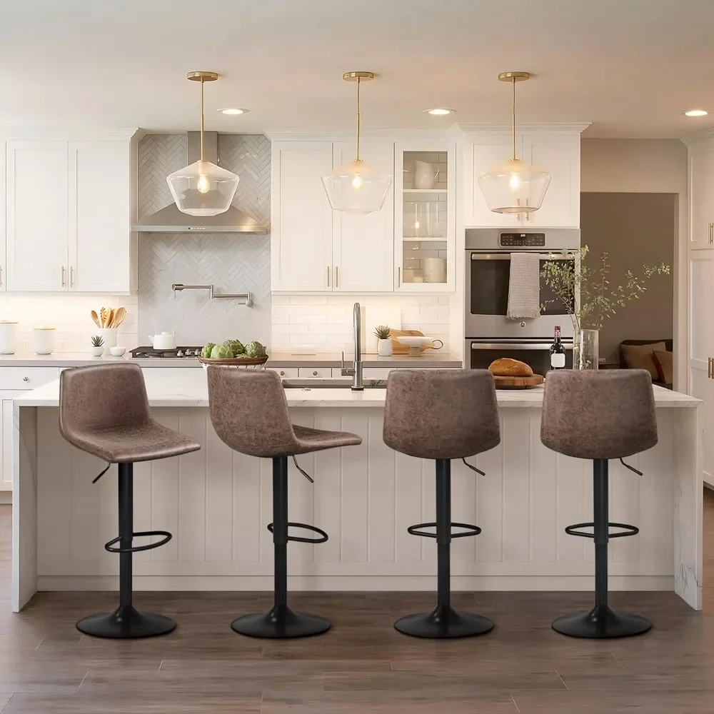 Bar Stools Set of 4, Armless Adjustable Swivel Barstools with Back and Footrest, PU Leather Counter Height Bar Chairs