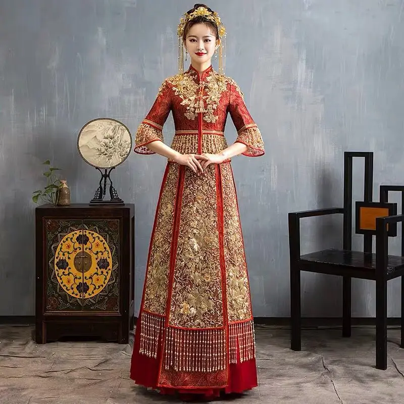 Oriental Trend Bride Clothing Chinese Wedding oversized dress 100 kg Woman Can Wear Large Size Costume For Oversea Asian