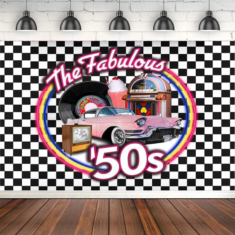 

50's Fabulous Birthday Party Photography Backdrop Rock And Roll Music Party Background Banner Poster Photo Booth Studio Props