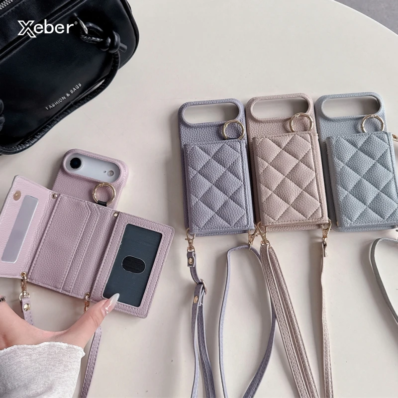 

Crossbody Lanyard Card Slot Holder Case For iPhone 17 Air 16E 15 14 13 12 11 Pro Max Plus Wallet Strap Cord Bag Leather Cover