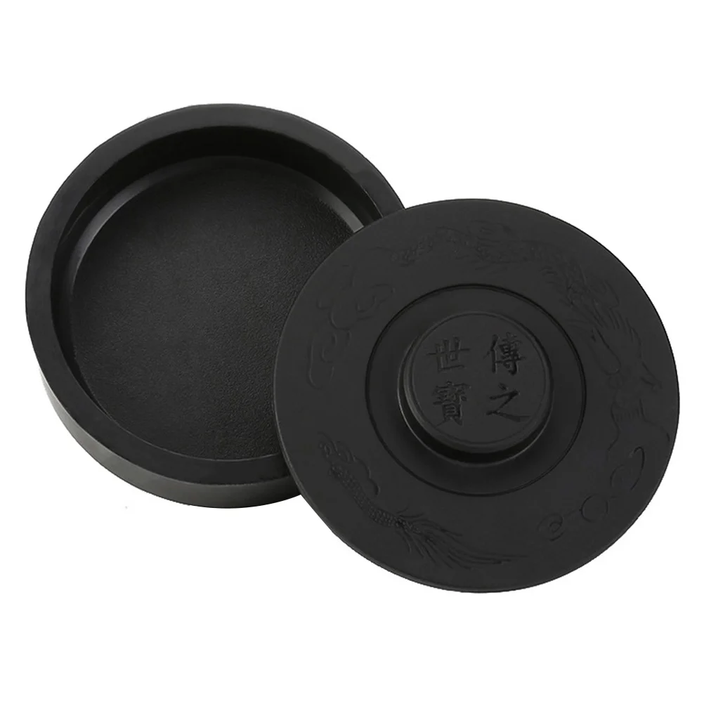 

Ink Inkstone Chinese Grinding Supplies Round with Cover Exquisite Painting Inkslab Black Calligraphy Creative Lid Traditional