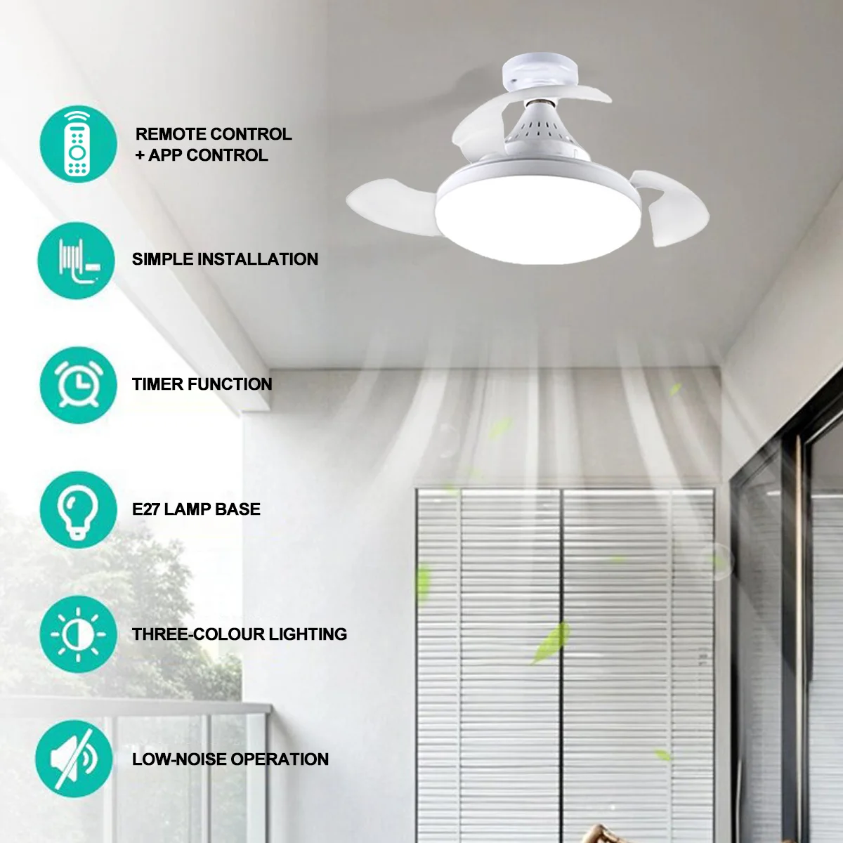 

Умный светодиодный потолочный вентилятор с дистанционным управлением, приложение, регулируемая цветовая температура, яркость, лампы для гостиной, спальни, внутреннее освещение