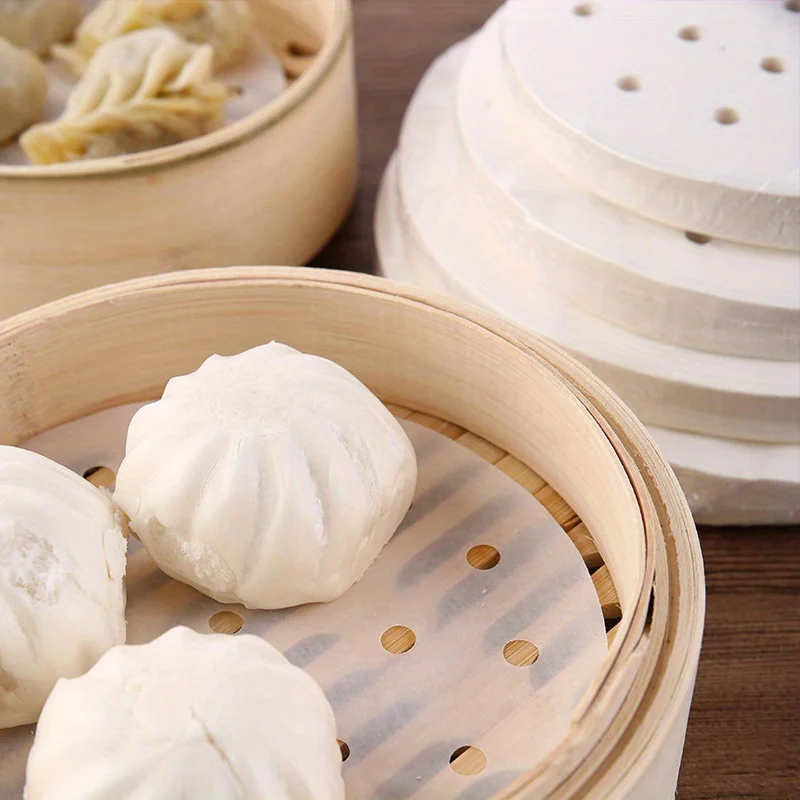 50pcs/100pcs 7.6cm/2.99in and 12.7cm/5in Food Grade Steamer Pad Circular Steamer Paper Silicone Paper Mantou Paper Baking Paper