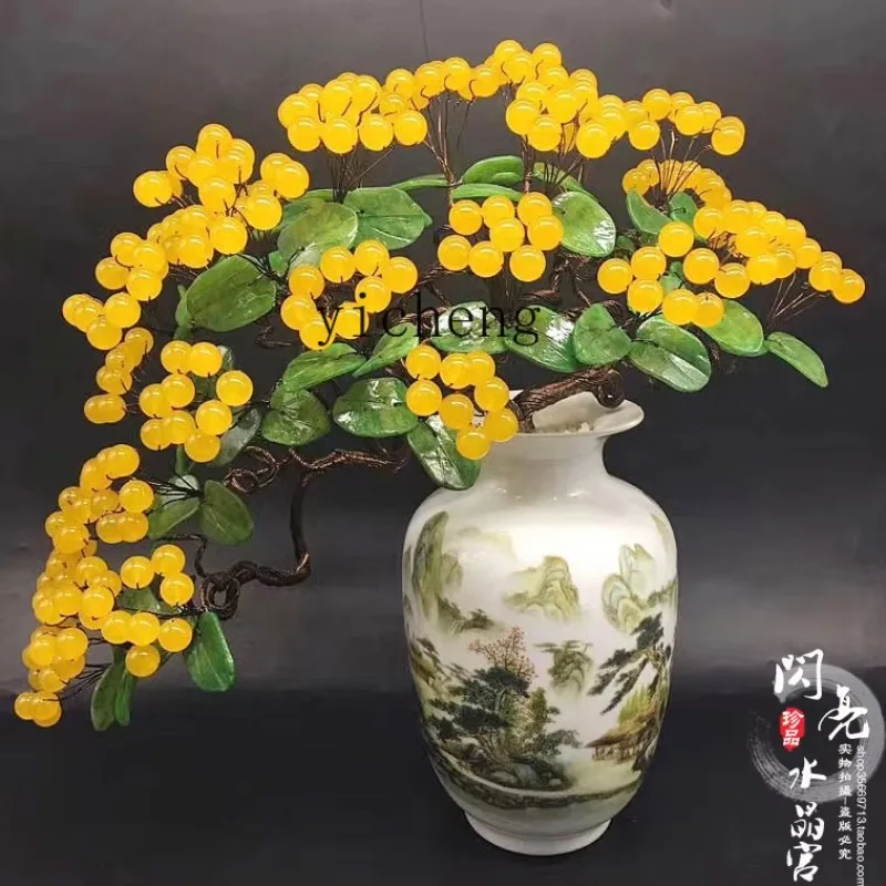 bj-11 natural chalcedony crystal lucky tree powder chalcedony rich tree home decoration feng shui ornament