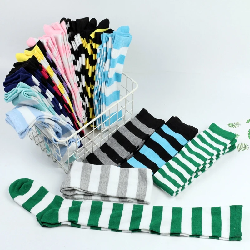 Women Striped Print Over Knee Long Socks Thigh High Stockings for Christmas Halloween Anime Cosplay Costume Accessories M6CD