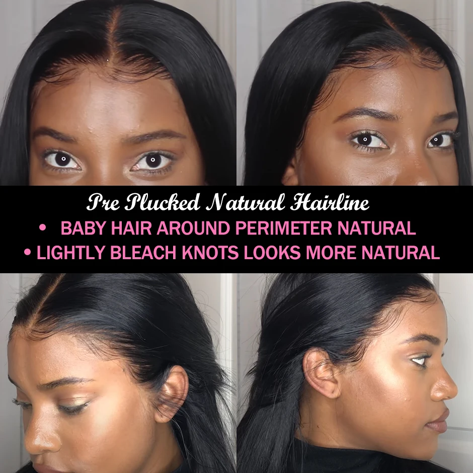 ISEE-Perucas dianteiras retas do laço para mulheres, cabelo humano brasileiro, 13x4, densidade de 220%