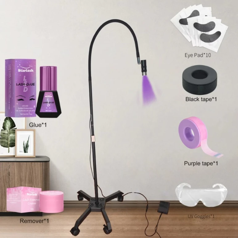 

Best UV Lash Extension 2 in 1 Clamp Stand Floor 2 Mode UV/LED Light UV Lash Glue Remover Cream Black Eye Pads for Lash Extension