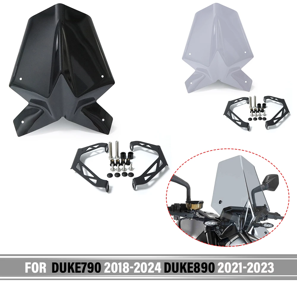 For DUKE790 2018-2024 DUKE890 2021-2023 Windshield Windscreen Wind Deflector Shield Screen with Bracket Accessories Board Sun