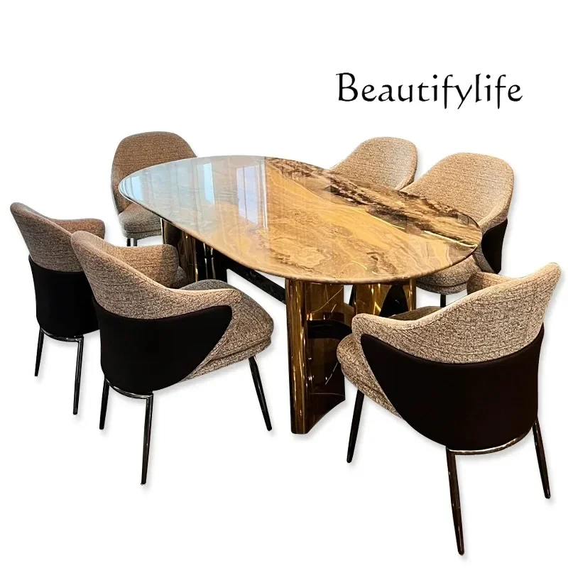 

Light luxury marble dining table Modern simple dining table and chair combination Household dining rectangular table