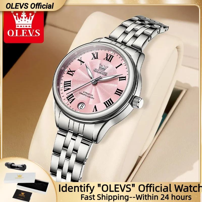 

OLEVS элегантные женские кварцевые часы с ремешком из нержавеющей стали, водостойкий модный браслет, набор часов, кварцевые часы с римским циферблатом для женщин