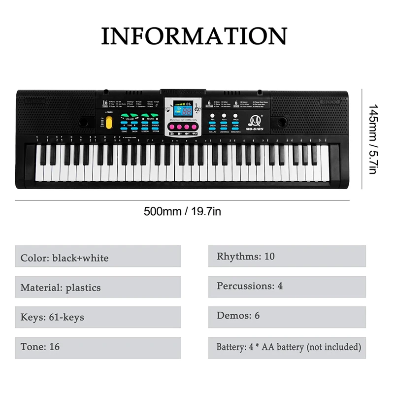 Quality MQ 61 Keys Electronic Piano Digital Music Electronic Keyboard Musical Instrument Gift with Microphone for Kids Beginners