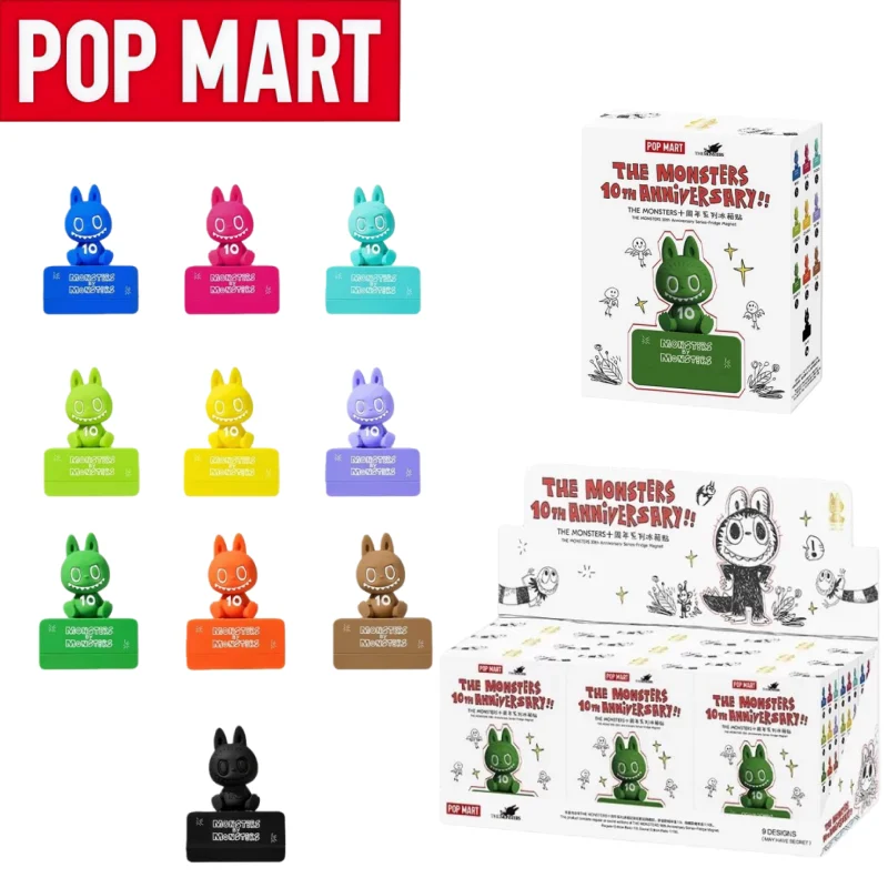

POP MART The Monsters 10th Anniversary Labubu: Магнит на холодильник (слепая коробка), коллекционный декор, идеальный подарок, аниме-фигурки, игрушка