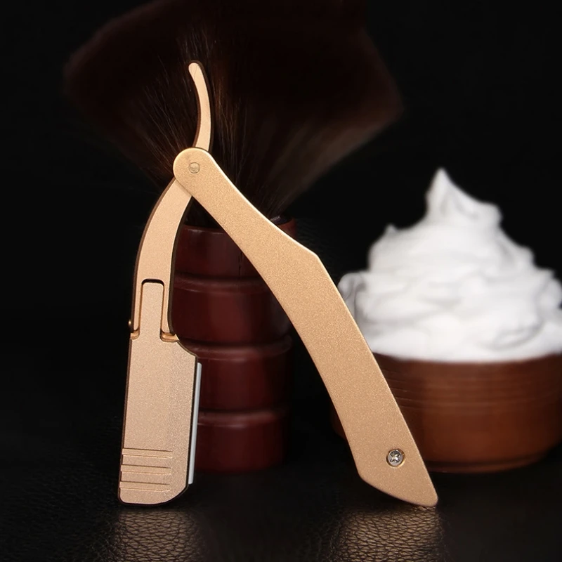 Straight Edged Razor Aluminum Alloy Shaver Hair Salon Beard Trimmer Women's Hair Scraper Men's Manual Folding Shaving Tool Y0625