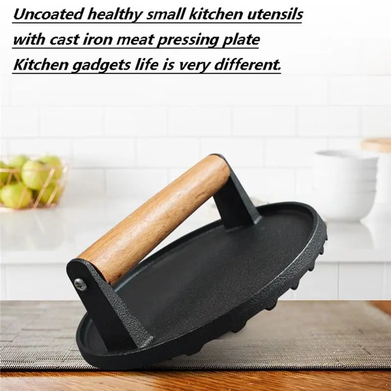 

ABNH Smash Burger - Heavy Duty Hamburger W/Heat Handle - Cast Iron Grill , Bacon