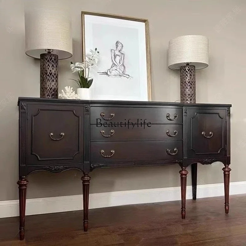 

01 American rural solid wood porch cabinet French retro old carved home decoration cabinet