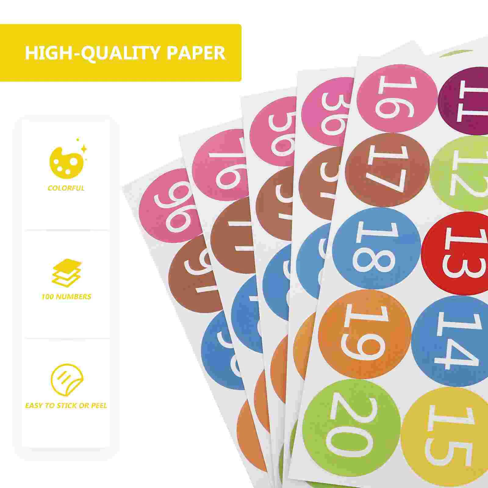 5 Sheets Waterproof Color Number Labels Stickers Pasters Toddler Iridescent Colorful