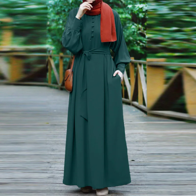 Imagem -03 - Vestido Abaya Muçulmano de Manga Comprida Feminino Vestes Básicas de Túnica Vestidos Turcos Islâmicos Elegante Tamanho S5xl Primavera Outono