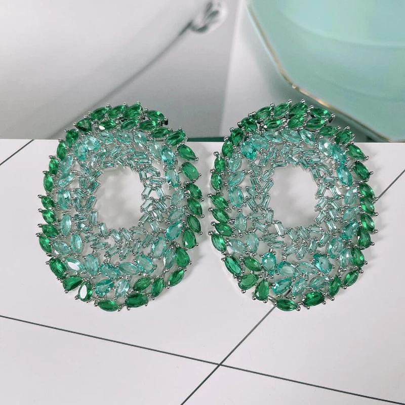 

Luxury Oval Circle Wreath Earring Micro-inlay CZ Stones Women Large Size Earring Fashion Banquet Party Jewelris