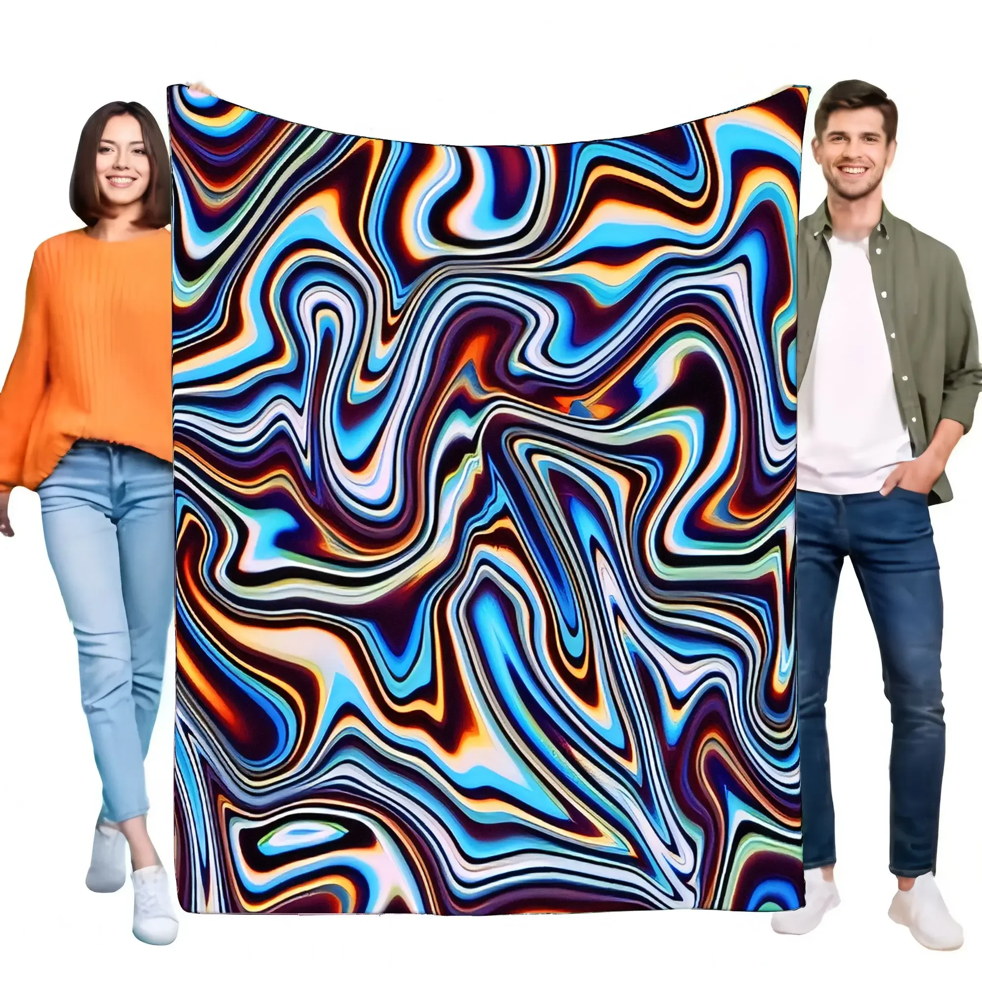 Vibrant Psychedelic Marble Fluid Art Soft Cozy Flannel Throw Blanket Unique Bed Sofa Home Decor Aesthetic Lightweight Gift for A