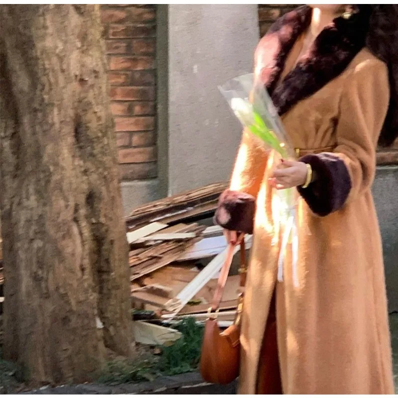 Шерстяное пальто во французском стиле ретро в ленивом стиле с длинным меховым воротником, женское осенне-зимнее новое высококачественное пальто темперамента