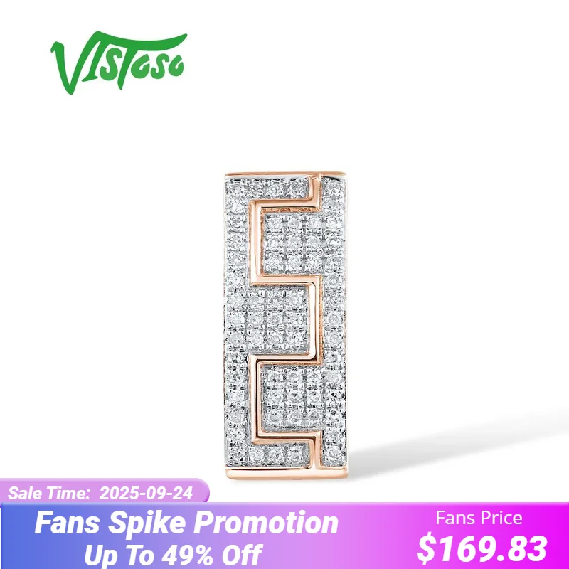 

VISTOSO Genuine 14K 585 Rose Gold Pendant For Women Sparkling Natural Diamonds Rectangle Trendy Simple Wedding Fine Jewelry