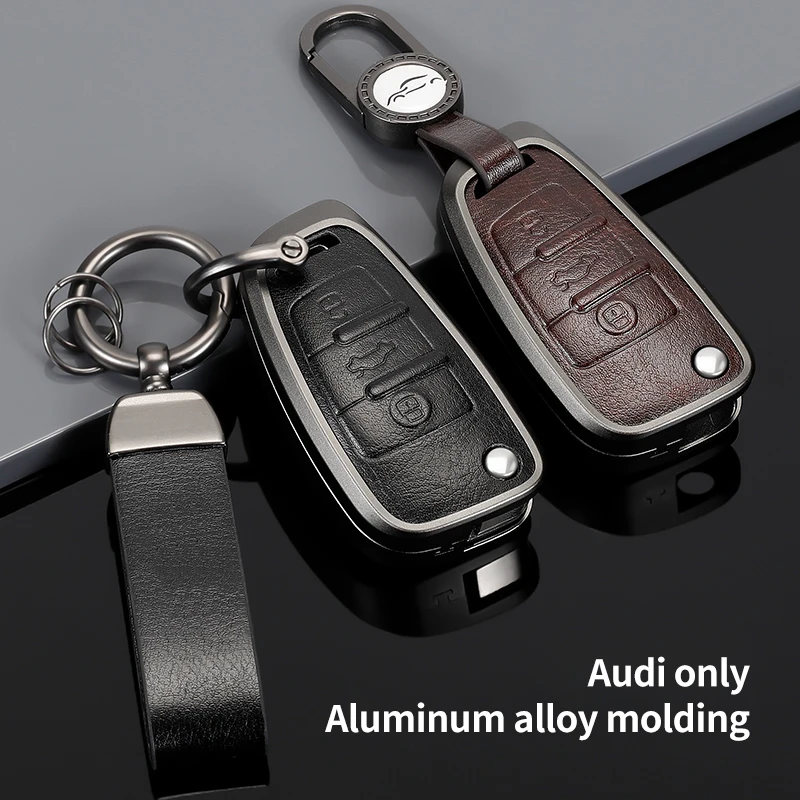 

Car Aluminum Alloy Leather Flip Keychain Case Cover For Audi A3 8L 8P A4 B6 B7 B8 C6 4F RS3 Q3 Q7 TT 8L 8V S3 C5 C6 Accessories