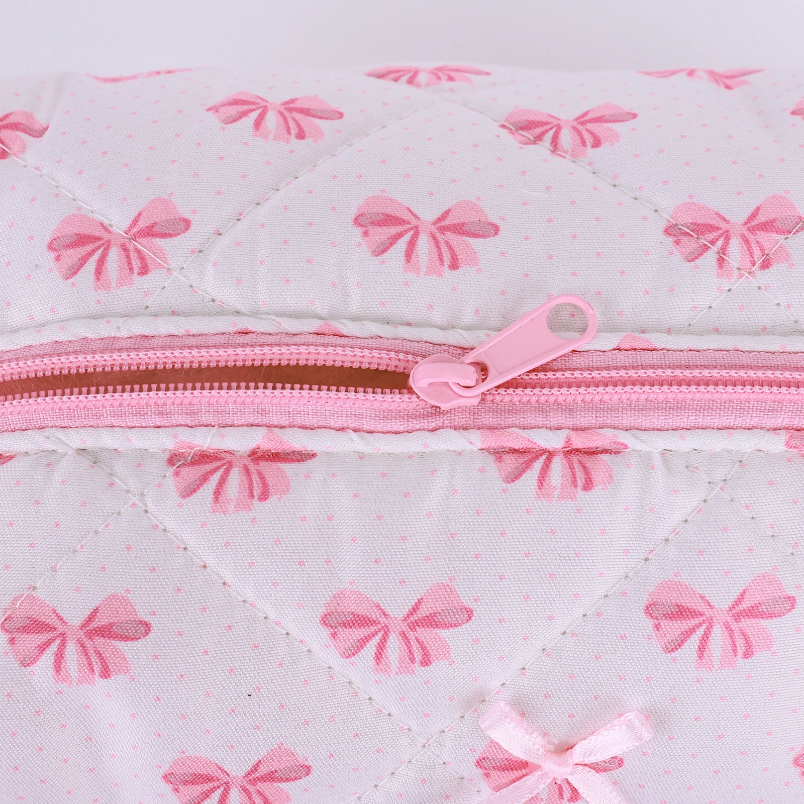 حقيبة مكياج لطيفة بنمط القوس حقيبة مستحضرات تجميل مبطنة من القطن مع سحاب حقيبة مكياج للسفر حقيبة أدوات الزينة الجمالية للنساء #5