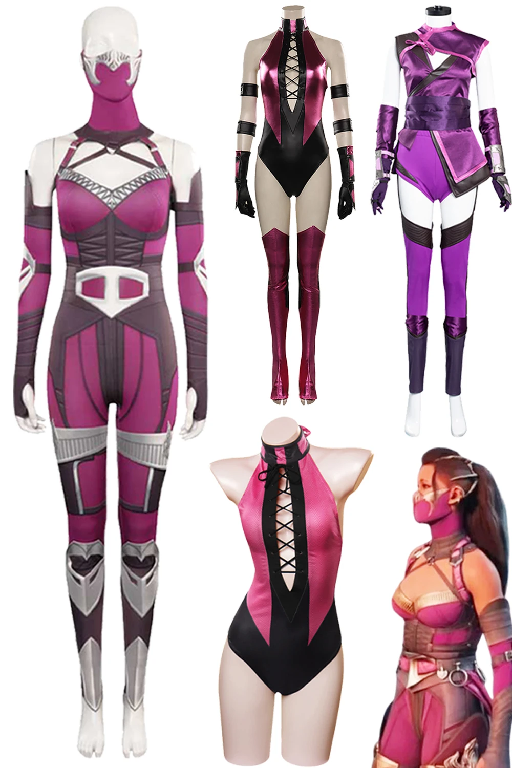 Mileena Cosplay Fantasty Game Mortal Cos Kombat Costume Jumpsuits Set Halloween Carnival Suit For Disguise Ladies Women Adult