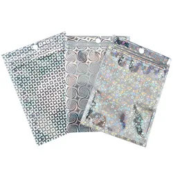 50pcs/lot Holographic Laser Foil Pouch Resealable Mylar Plastic Bags Ziplock Bags for Jewelry Display Wrapping Storage Pouches